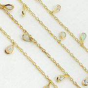 Created White Opal + CZ Pear Shape Dangle Chains